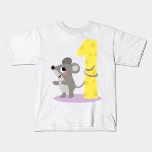 Cute Mouse with the number one 1 Birthday Design Kids T-Shirt